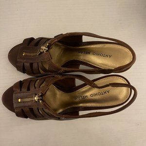 Antonio Melano Leather Brown Open Toe Shoes